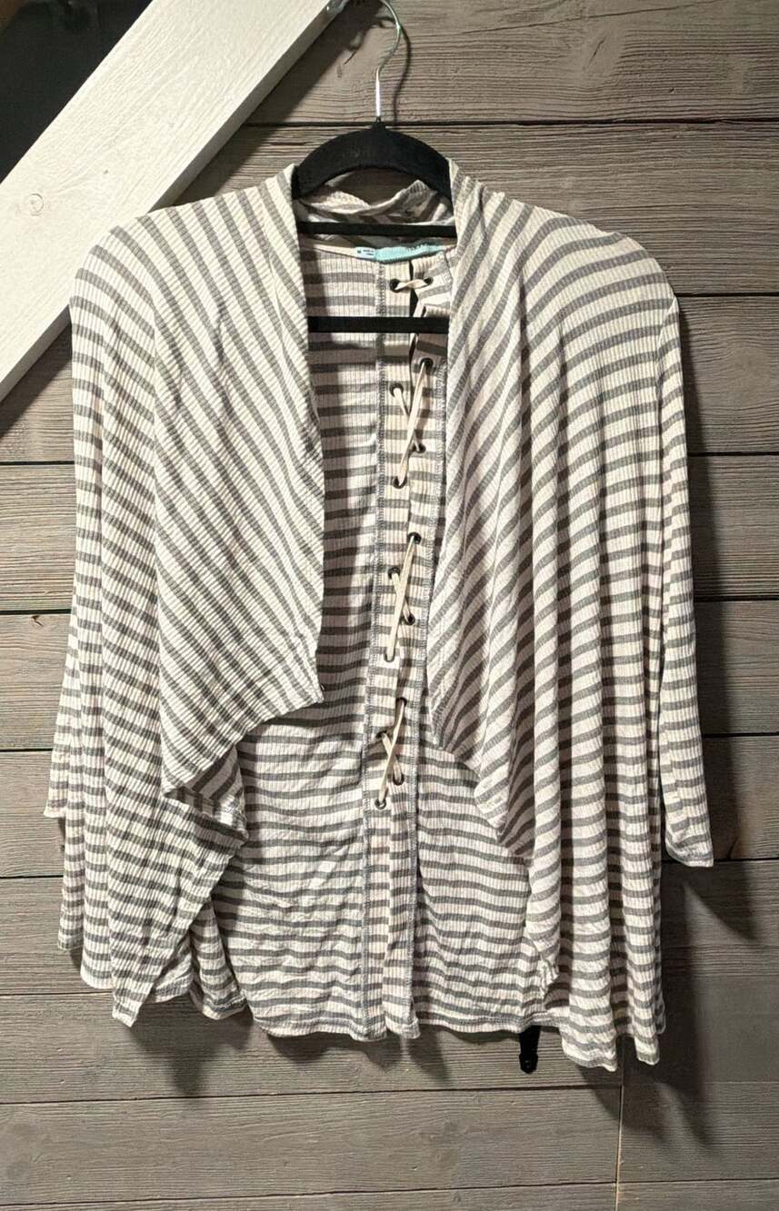 Maurices Cardigan Size M Striped Open Front Lace Up Back